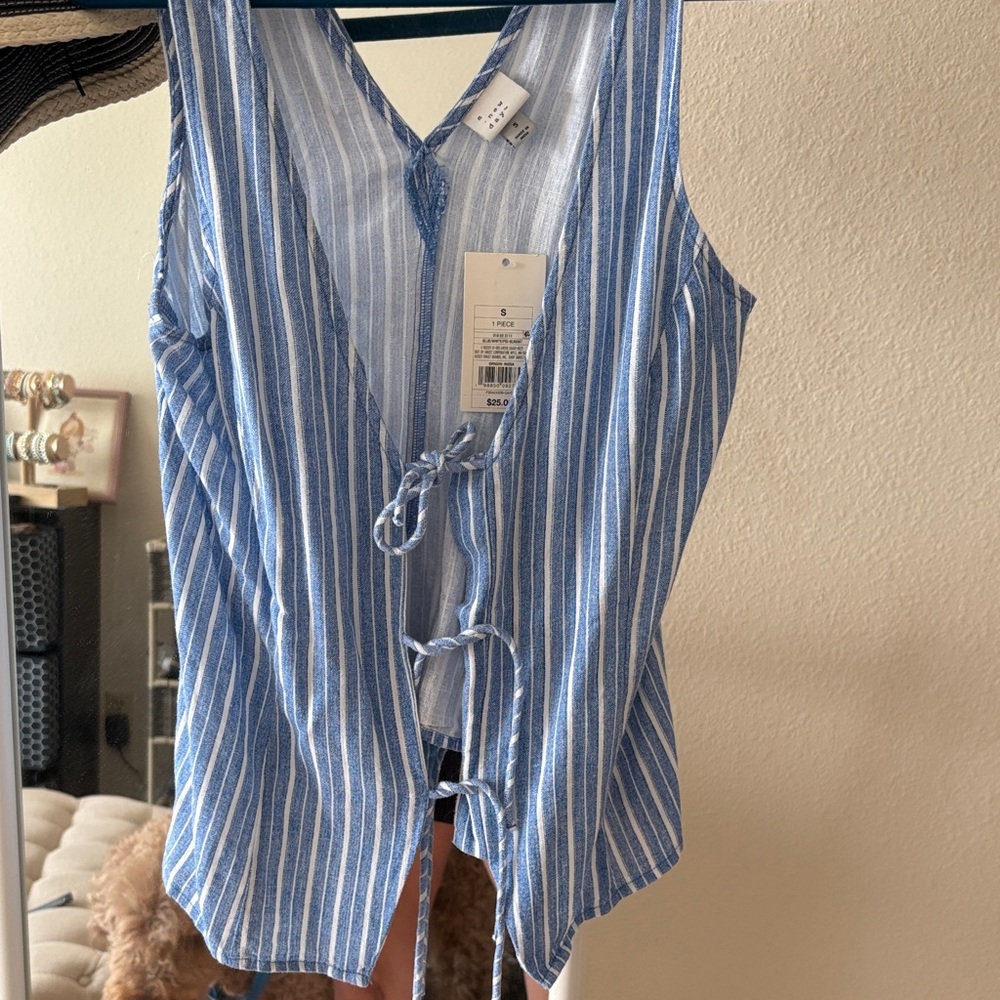 a new day Blue and White Striped Tank Top